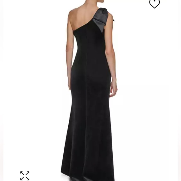 Eliza J One Shoulder Bow Gown Black Velvet Satin Bow Floor Length 6 Petite - Picture 3 of 6